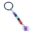Portachiavi con sette pietre chakra, anello in metallo e cristallo viola - Ametista