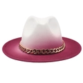 Dettaglio cappello fedora in lana sfumato bianco e magenta con catena oro rosa - M / Bianco + Rosso Chiaro