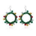 Christmas wreath earrings with colorful mini bells and green wire on white background - Grass Ring Bell Earrings