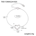 Silver double heart stainless steel bracelet with zircon inlay and adjustable chain - TXE172-Steel Heart Zirconia Bracelet