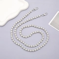 Crossbody pearl phone chain with sparkling rhinestone rings and silver lobster clasps - K016 Pearl Rhinestone Chain Crossbody Silver