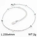 Silver stainless steel chain anklet with 4mm white enamel beads and S.Steel stamp - Silver Chain with White Beads Style (KJ3630-Z)