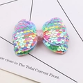 Glittery rainbow sequin bow hair clip with pink shimmer center for girls - Bright Pink