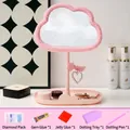 Kit de miroir de maquillage nuage DIY avec strass roses et accessoires pour décoration de bureau - Kit d'outils diamantés DIY / Rose