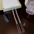 Elegantes pendientes largos de plata con borlas y micro circonitas para mujer - Estilo Borla Larga (E0338) / Plateado