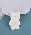 Cute white cartoon bear acrylic pin with yellow bag and blue outline for bag decor - White Canvas Cartoon Bear