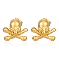 Polished 18K gold plated stainless steel stud earrings in gothic skull and crossbones design - Skull Stud Earrings Gold (MS-393)