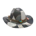 Cappello da cowboy vintage in denim con patchwork geometrico e fascia boho con perline - Taglia unica / Nero