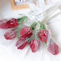 Handmade velvet red tulip bouquet gift set with Just for you ribbon and Love packaging - Finished Wine Red Tulip