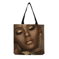 Close-up of canvas tote bag with high-definition artistic African woman portrait print - Afro Lady Portrait-Golden Eyeshadow