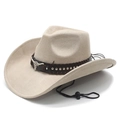 Classic beige suede western cowboy hat with studded leather band and bull head emblem - M (56-58cm) / Beige
