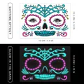 Luminous Day of the Dead face tattoos showing normal and glow-in-the-dark effects - Pattern FB-006