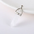 Transparent hexagonal quartz crystal bullet pendant with silver metal bail attachment - White Crystal