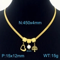 Golden titanium snake chain necklace with heart, pearl, and tree of life charms - Heart Pearl Tree of Life Necklace (KN233833)