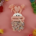 Pink crochet sausage mouth key case with colorful beard detail and heart charm - Light Pink Wool Style