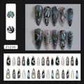 Irregular cat-eye press-on nails set with 3D butterfly and silver metallic accents - Broken Wing Moon Style (Z1230) / Glue Type