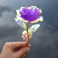 Iridescent Macaron Purple gold foil rose flower held in hand for romantic gifting - Macaron Purple