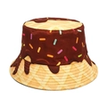 Creative donut print bucket hat with chocolate glaze and waffle pattern for outdoor sun protection - M (56-58cm) / Chocolate Waffle Print (1#)