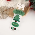 Christmas hair accessory set with green reindeer ears and embroidered tree hairpins - Christmas Tree (Hair Tie Collection) / 4 Pieces
