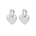 Silver hollow heart hoop earrings with micro-set zircons for women's fashion - Micro-pave Interlocking Heart Silver Hoop Earrings (爱心耳扣耳环白K4603)