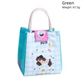 Blue plaid insulated lunch bag with cartoon dog print and white cotton handles - Blue