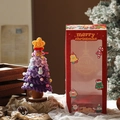 Handmade purple crochet Christmas tree in festive red window gift box with cute snowman decor - Gift Box With Light String / Purple