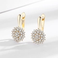 Golden sunflower huggie earrings with sparkling zircon stones in a floral design - Yellow Gold Pair / Gold