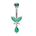 Silver belly ring with green teardrop crystal and leaf-shaped cubic zirconia stones - Style 13/Silver Green Butterfly Pendant