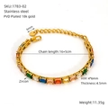 Chic 18k gold plated stainless steel bracelet with rectangular multi-color zircon stones - Multicolor Zirconia / Colorful