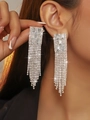 Elegant silver long tassel snake-shaped earrings with full rhinestones in silver finish - Silver Pave Long Fringe
