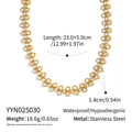 Detail of waterproof gold stainless steel chain necklace with exact length and weight specs - Round Link Butterfly Stitching Necklace (YYN025030) / Gold