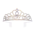 Detail of silver BIRTHDAY GIRL crown featuring iridescent rhinestones and hair combs - Girl Style (BIRTHDAY GIRL) / Girl Silver - AB Rhinestone