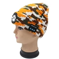 Orange camouflage knit beanie with integrated LED headlamp and wireless Bluetooth speakers - 4-LED Bluetooth Style / Camo Orange