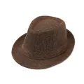 Classic dark brown woven fedora sun hat with teardrop crown and decorative band - M (56-58cm) / Coffee