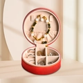 Portagioie tondo portatile rosso con scomparti multifunzionali per anelli e collane - 10*10*5cm / Rosso - Velluto