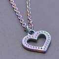 Rainbow stainless steel heart pendant necklace with small sparkling inlaid stones - Rainbow Color + Necklace Chain