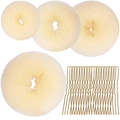 Set of 4 beige sponge bun makers and 20 gold U-shaped metal hairpins for hair styling - 24-Piece Beige Set / Beige