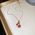 18k gold plated necklace featuring red flower and heart pendant with zircon accents - Necklace-Red