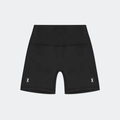 High-waisted black bodycon sports shorts with white cross graphic and matte finish - XS / Wild Black