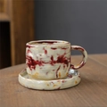 Japanese retro ceramic coffee cup and saucer set with cream and reddish-brown spots - Hand-sculpted Coffee Mug Set - Kiln-fired Purple 270ml / Universal