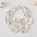 Floral cotton baby bib with blue flowers and breathable muslin fabric for newborns - Gauze Flower Wrap - Ink Painting