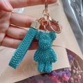 Sparkling blue rhinestone bear keychain with matching crystal wristlet strap for handbags - Sky Blue