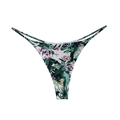 Tropical jungle print low-rise thong bikini bottom with green and pink leaf patterns - Floral Print