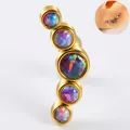 Gold-plated stainless steel ear stud with five graduated blue-green opal stones - Gold - OP38 Opal Curved