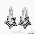 Star-shaped hoop earrings in silver with pavé-set black crystals for a stylish look - Silver Base Black Rhinestone Style (PDE1235)