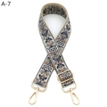 Close-up of jacquard floral shoulder strap with gold metal lobster clasps and buckle - A-7 Khaki Grey