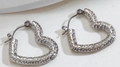 Silver stainless steel heart hoop earrings with a textured hammered finish for women - Silver Style K7-89