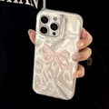 Close-up of ballet dancer and pink bow relief pattern on iPhone case with glossy finish - Silver Pink Star & Ribbon Bow / iPhone 17 Air