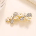 Elegante pinza para el pelo de doble mariposa dorada con perlas blancas y circonitas - Estilo Mariposa