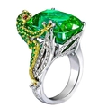 Silberring mit großem rechteckigen grünen Edelstein und detailliertem Frosch-Ornament - US 7 / Silberner Frosch mit grünem Stein (CR6237)